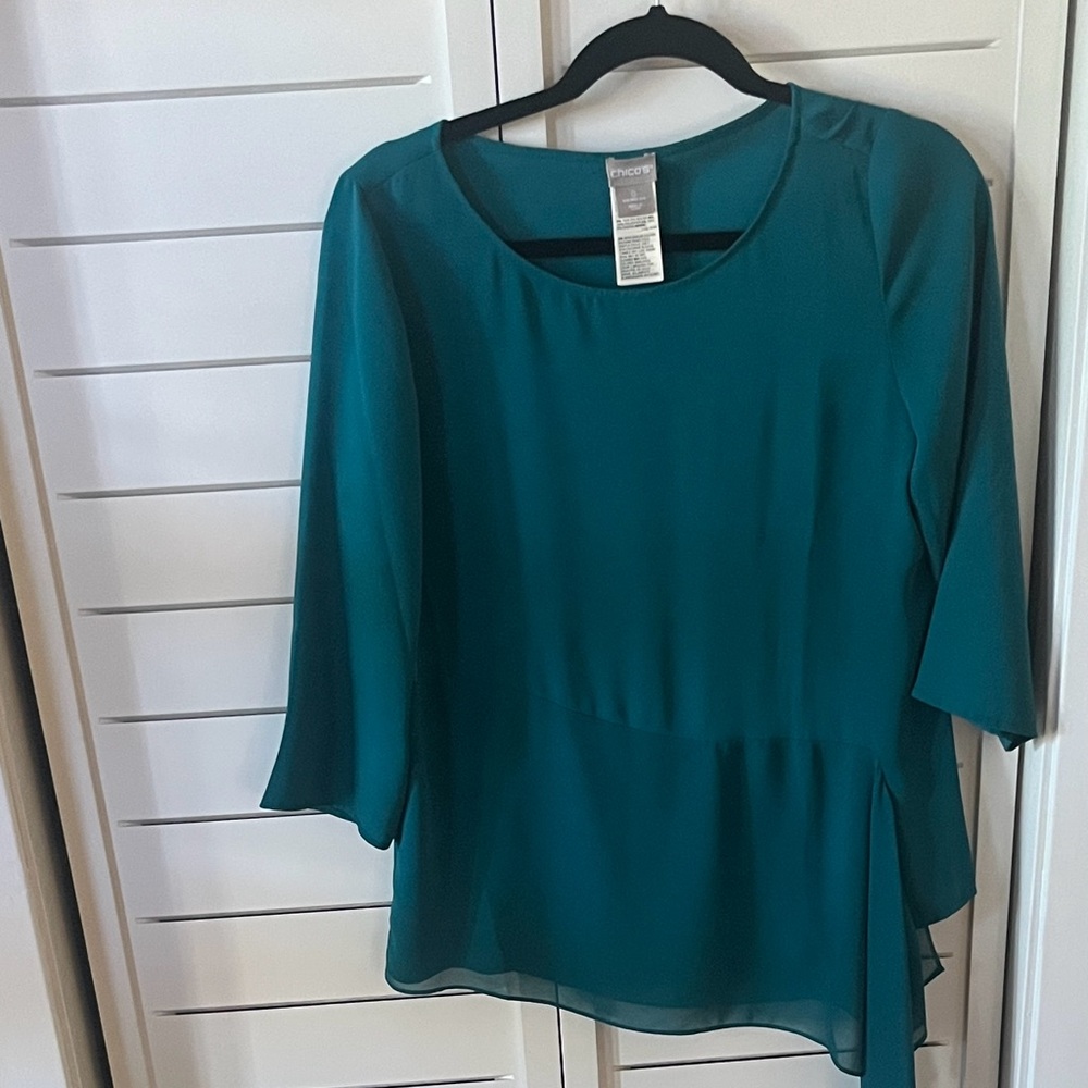 Chico's Teal Green Asymmetric Chiffon Tunic - Picture 15 of 15